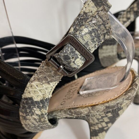 Vince Camuto black leather faux snake skin heels size 8 M - Picture 6 of 10